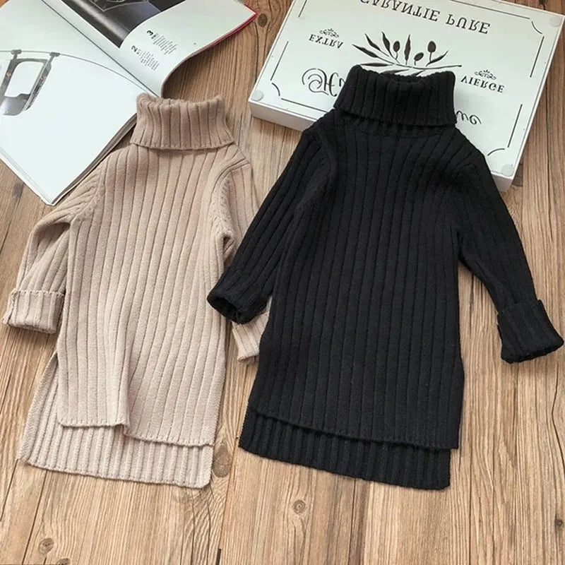 Menoea Toddler Baby Girls Winter Dress 2023 Autumn Sweater Clothes Solid Christmas Turtleneck Clothes 2-7Y little Kids Clothing