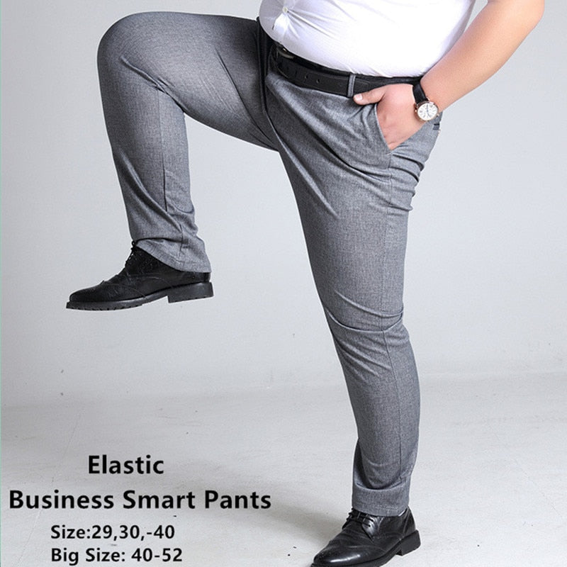 Plus Size Mens Trousers Work Pants Grey Black Dark Blue Elastic Straight Business Male Big 44 46 48 50 52 140KG Office Clothing