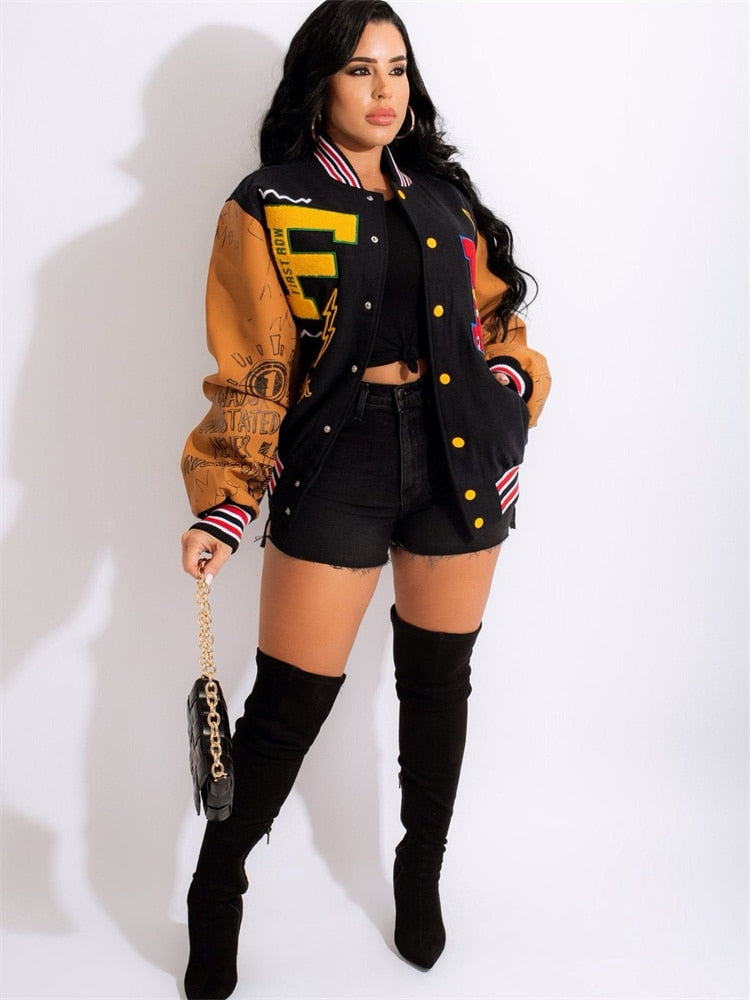 WESAYNB Winter Jackets For Women 2022 Baseball Coats Varsity Jacket Clothes y2k Fall Buttons Long Sleeve Tops Jacket For Women