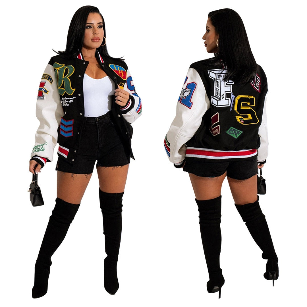 WESAYNB Winter Jackets For Women 2022 Baseball Coats Varsity Jacket Clothes y2k Fall Buttons Long Sleeve Tops Jacket For Women