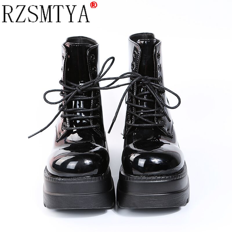 Brand Design Street Cool Fashion Black Gothic Style Boots High Heels Platform Wedges Woman Shoes Casual Ankle Boots Big Size