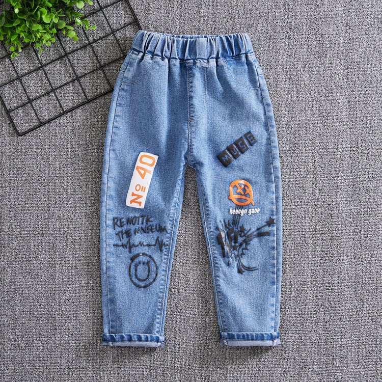 Kids Girls Denim Jeans Pants Spring Autumn Trousers Elastic Waistband Tassel Hem Bell-bottom Style Long Pants 90-130