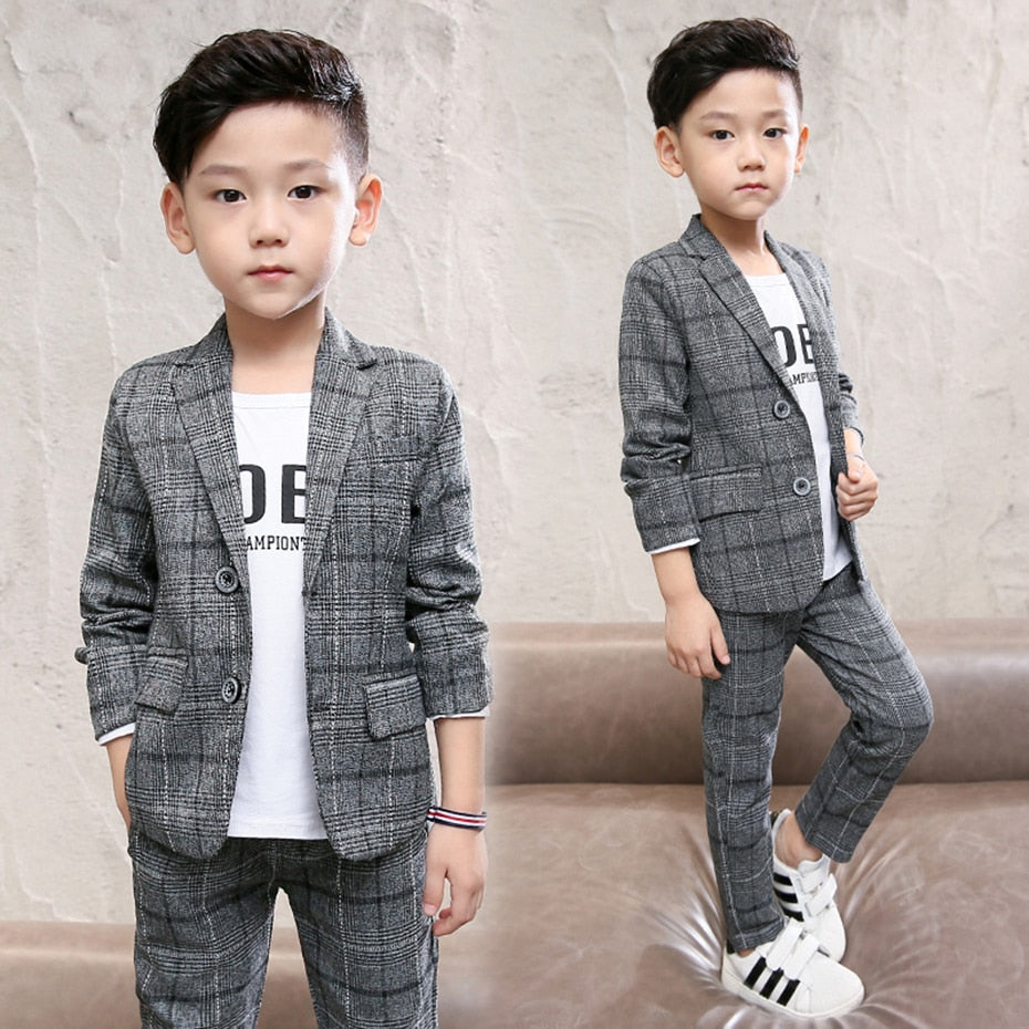 Boy Suit Set Plaid Pattern Clothes For Boys Jacket + Pants Kids Clothes Boys Casual Style Kids Clothing