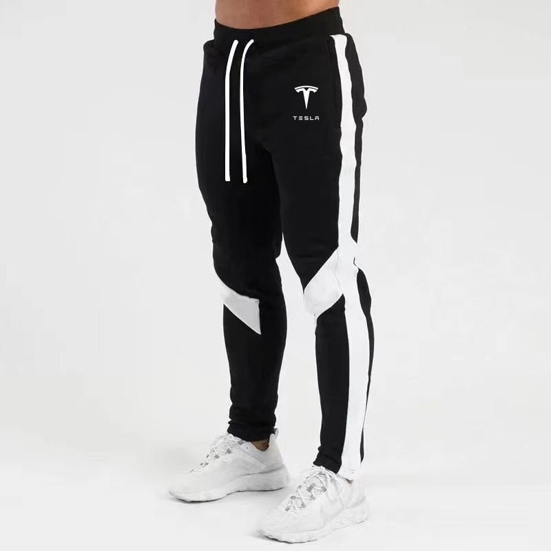 Mens Sports Joggers Casual Stitching Pants Fitness Tesla Sportswear Tracksuit Bottoms Skinny Sweatpants Gyms Track Pants