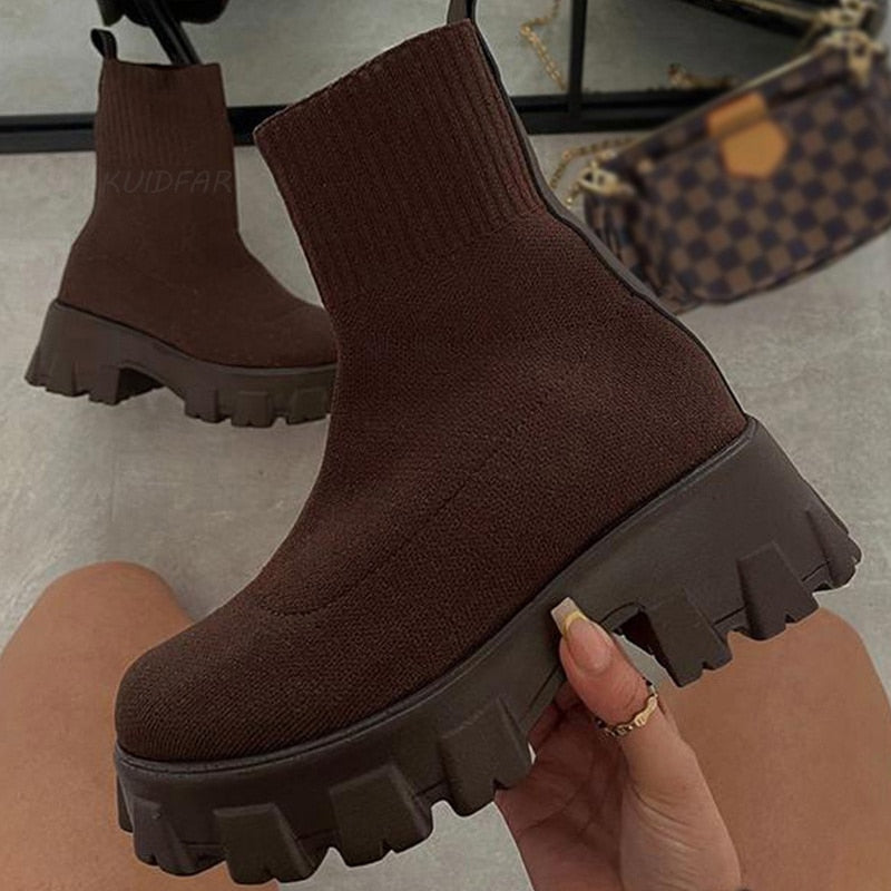 Women Boots 2022 Platform Boots For Autumn Winter Shoes Slip On Platform Shoes Women Ankle Boots White Heels Short Botas Mujer