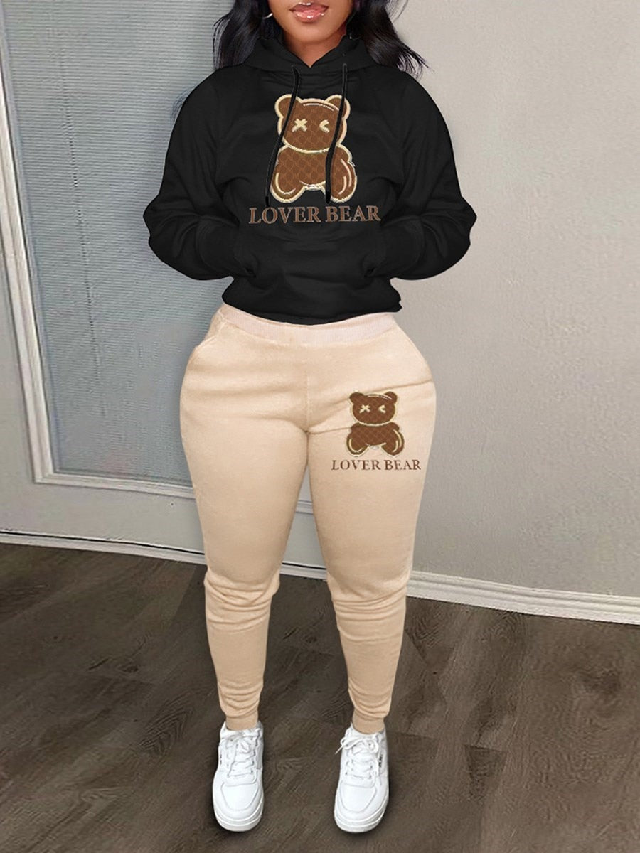 LW Plus Size Two pices set Cartoon Letter Print Pants Set Hoodies Set Woman Pants 2 Pieces Joggers Tracksuit Sweatshirt Outfits