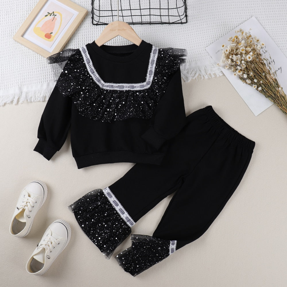 Bear Leader Girls Mesh Ruffles Dress 2023 New Fashion Princess Dress Casual Kids Lace Bowtie Outfit Long Sleeve Children Clothes