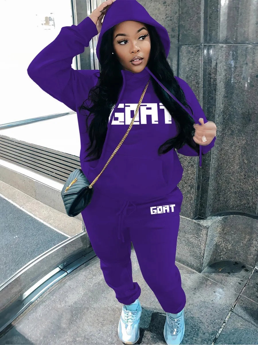 LW Plus Size Sets Letter Print Kangaroo Pocket Tracksuit Set Women Outfit Loose 2 Two Piece Set Streetwear Tracksuit Sweatshirt