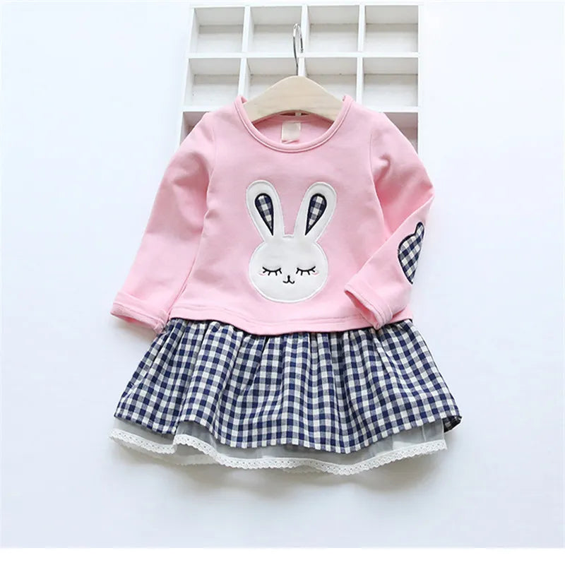 High Quality Spring Baby Girl Clothes Girl Baby Dress Long Sleeve Cartoon Embroiderie Bunny Princess Dress Clothes 3 Designs