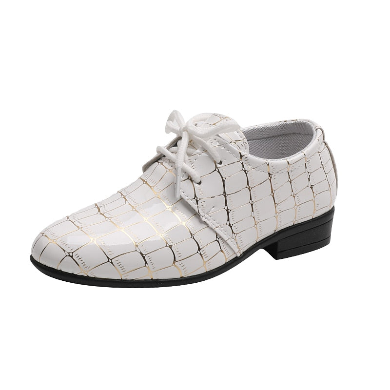 Children Kids Leather Flats Toddler Medium Big Boys Lace Up Classic Style Fashion Leather White Black Plaid Wedding Stage Shoes