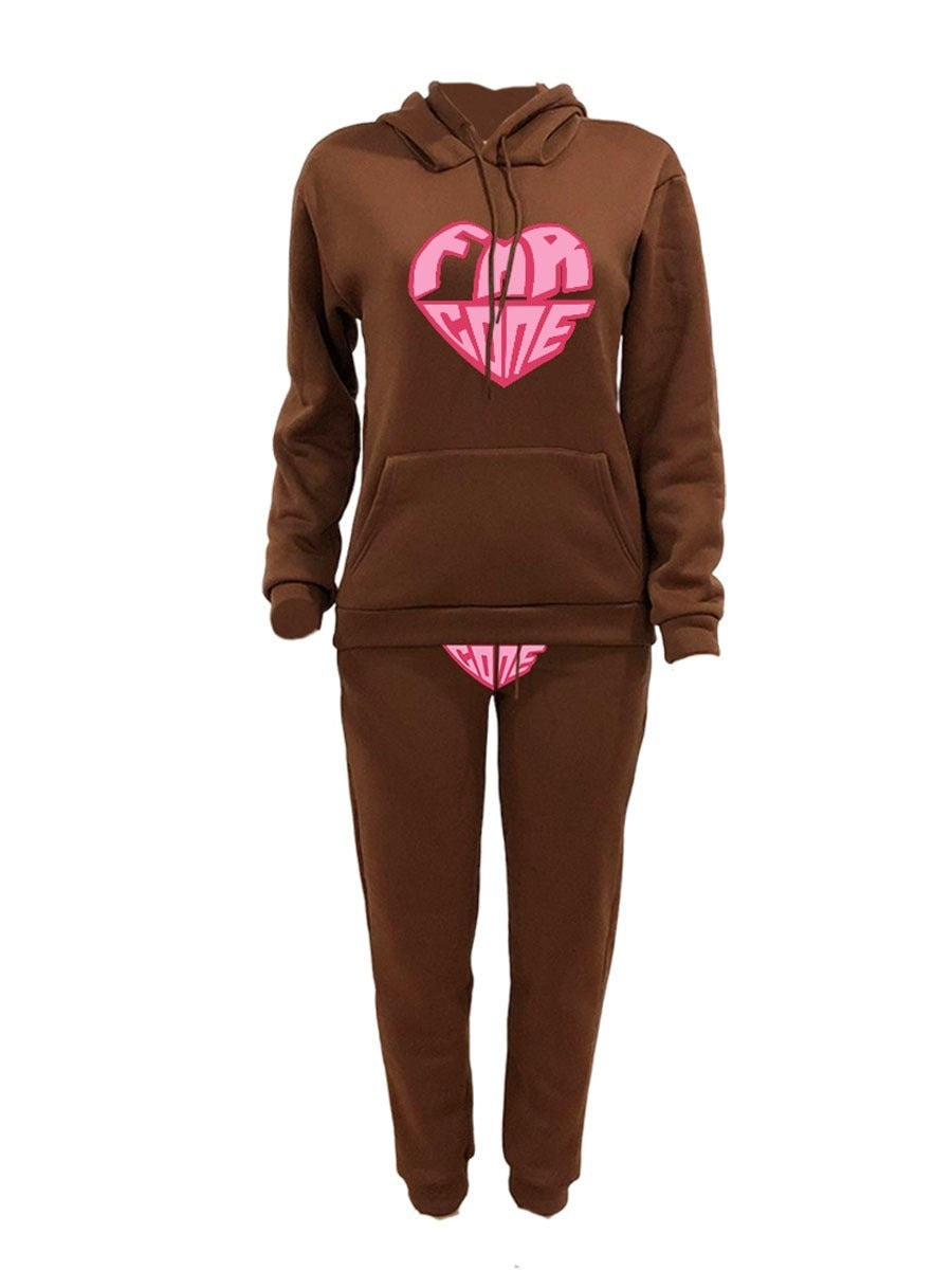 LW Letter Heart Print Kangaroo Pocket Tracksuit Set Hoodie+Sweatpants Women 2 Piece Pants Suits For Women Autumn Winter 2pc