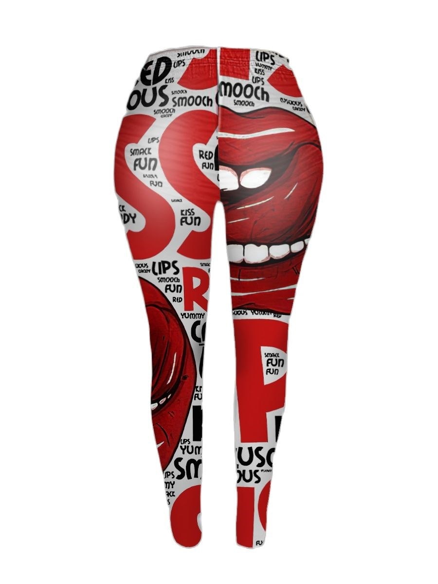 LW Plus Size Kiss Lip Letter Print Leggings Women Sport Leggings High Waisted Woman Gym Fitness Running Tights Running Legging