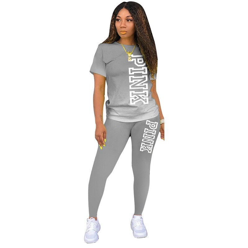 LW Plus Size Two Piece Letter Print tracksuit Pants Set women 2 pieces Short Sleeve Tee Casual Trousers Lady Matching Outfits