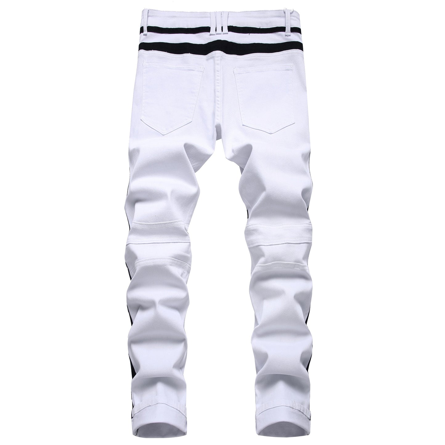 Punk Jeans Men Zipper Hip Hop Slim Fit White Bike Jeans Elastic Split Denim Pants Cotton Fashion Casual Jogging Male Clothing