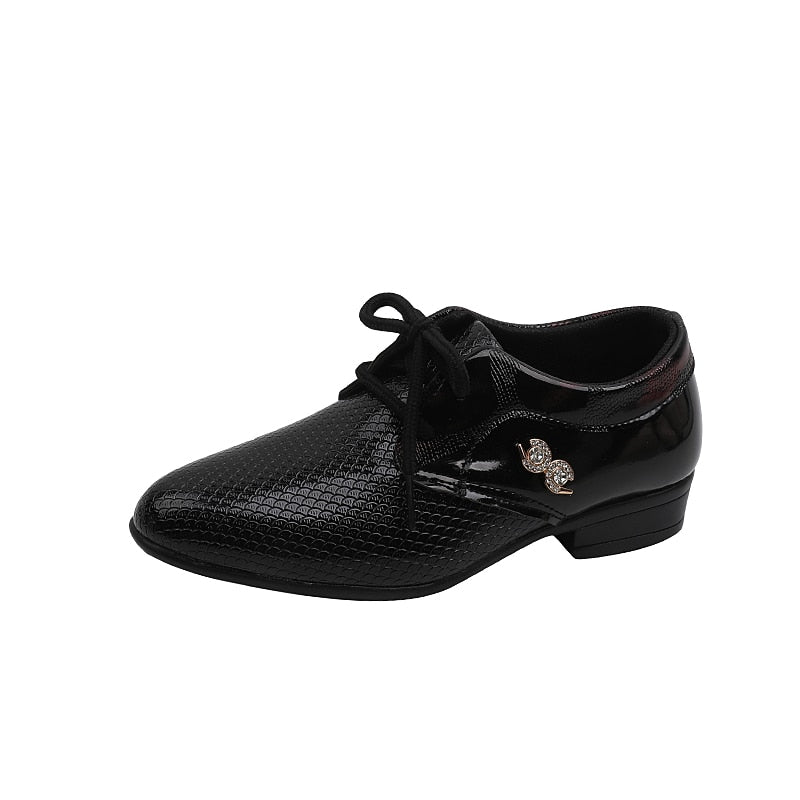 Baby Boys Versatile Glossy Leather Shoes for Party Wedding Shows Kids Fashion Solid Black Flat Non-slip Children Moccasin Shoes