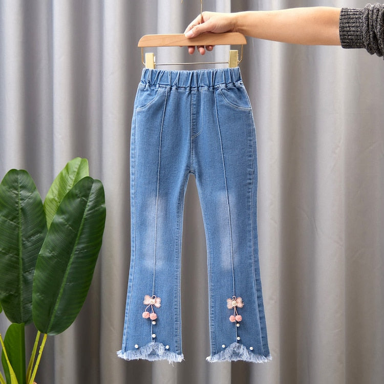 Spring Autumn Kids Baby Girls Cowboy Pants Baby Girls Jeans Casual Girls Jeans Children Clothing Kids Bell-bottoms Jeans