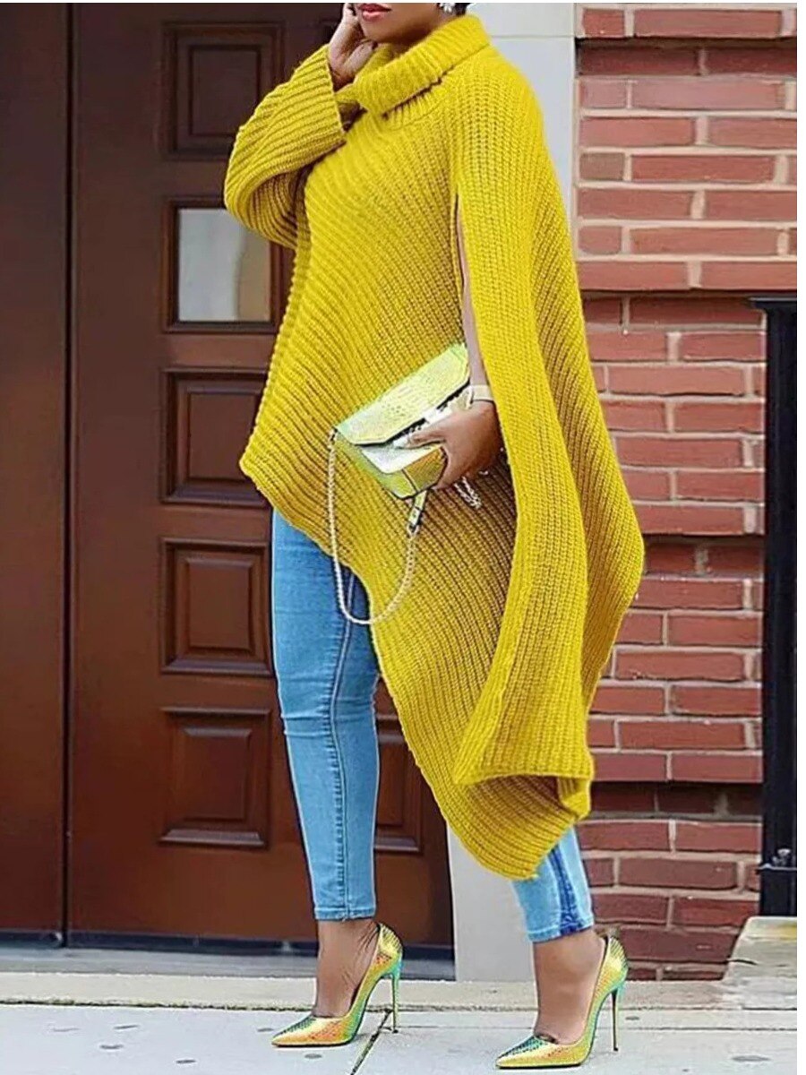 LW Plus Size Turtleneck Split Oversized Sweater 2022 Autumu NEW women Clothing X Long Oversized High Split Turtleneck Solid Colo