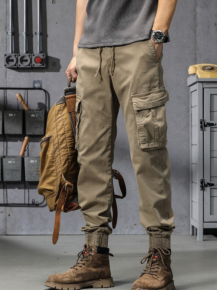 Spring Summer Men&#39;s Cotton Cargo Pants Multi-Pockets Army Military Slim Fit Joggers Workwear Casual Cotton Tactical Trousers