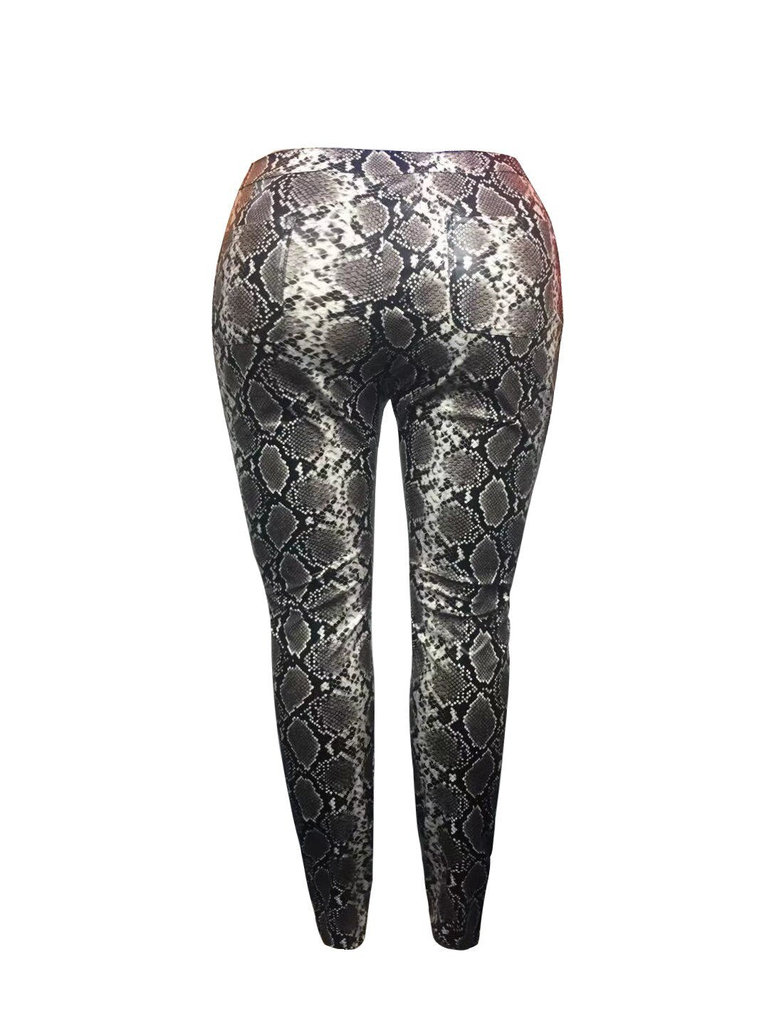 LW Plus Size Faux Leather Cobra Print Pants Pu Leather Pants Women Sexy Snake Print Faux Pants Woman Street Trousers