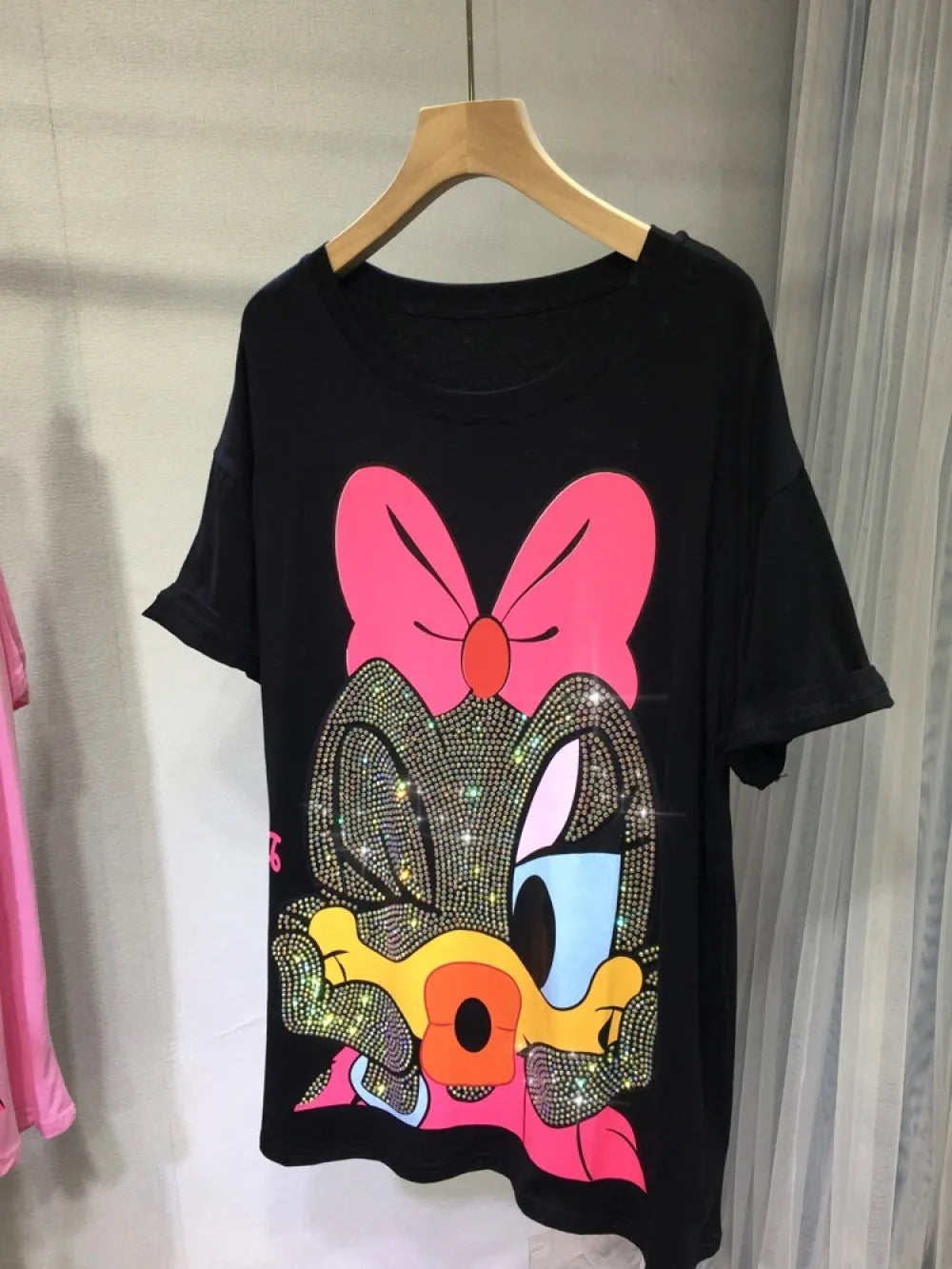 Disney Plus Size Print Rhinestones Minnie Mouse Brand T-shirt Summer Loose Short Sleeve Cotton Graphic Luxury T Shirts Oversized