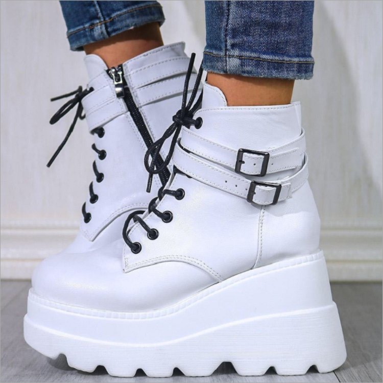 Punk Gothic Chunky Platform Ankle Boots Women 2023 Autumn Thick Bottom Demonia Boots Woman Plus Size Pu Leather Motorcycle Boots