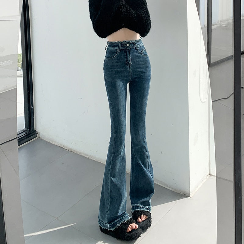 Flared Jeans For Women Bell Bottom Pants Extended Tall Girls Stretch High Waist Push Up Patchwork Denim Trousers Boot Cut Jeans