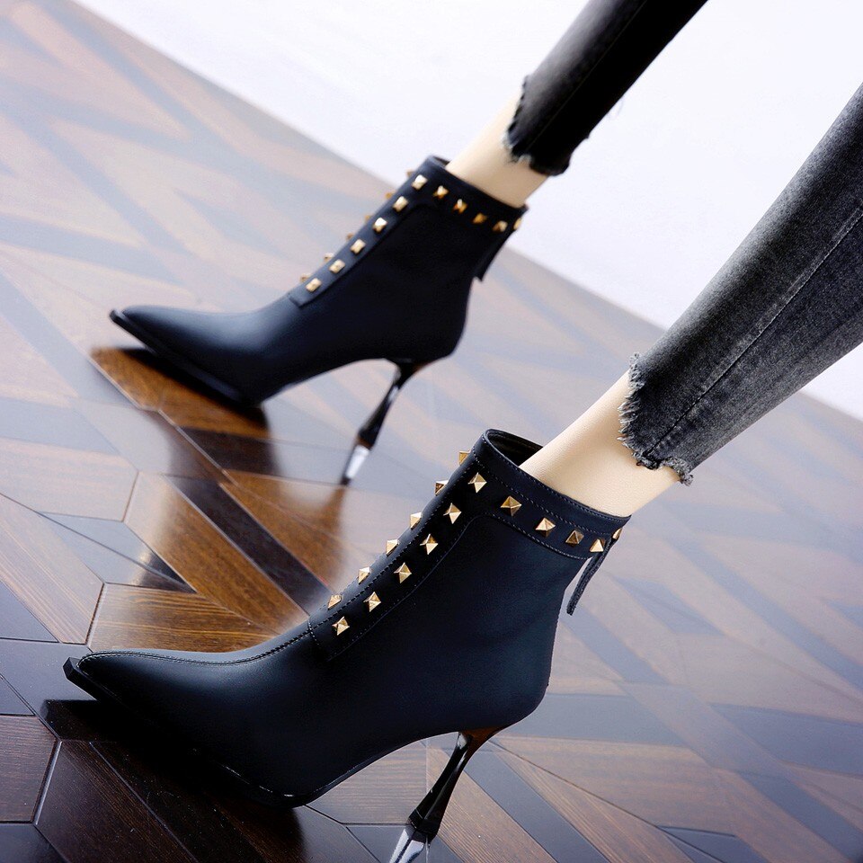 Pointed Toe Stiletto Fashion Boots Back Zipper New Women&#39;s Boots Gothic Women&#39;s Boots Sexy Heels Women Botines