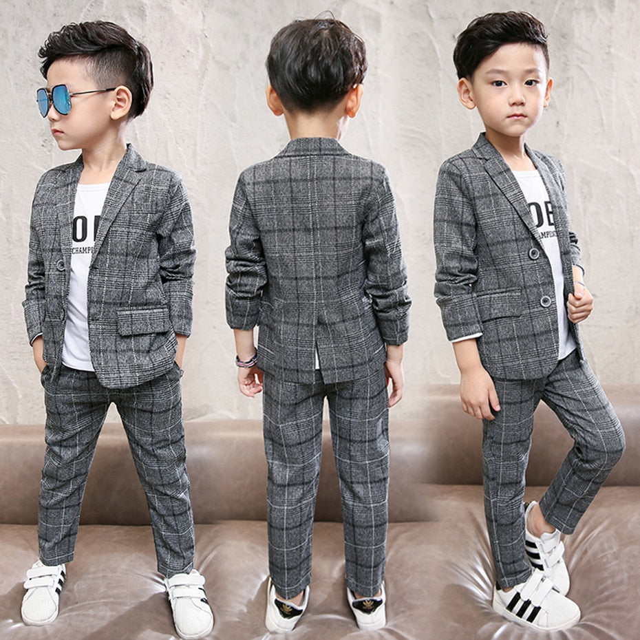 Boy Suit Set Plaid Pattern Clothes For Boys Jacket + Pants Kids Clothes Boys Casual Style Kids Clothing