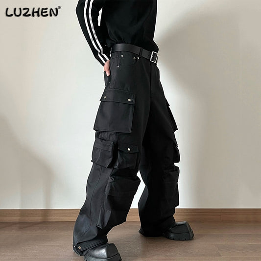 LUZHEN Fashion Loose Many Pockets Design Men&#39;s Straight Casual Pants High Quality Street Versatile Trendy Trousers 2023 Dfbc61