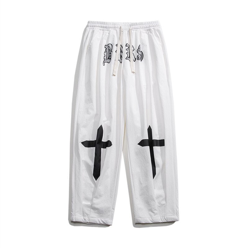 Spring Cross embroidery overalls wide leg cargo Y2K pants men&#39;s trousers High Street loose casual trousers vintage Fashion