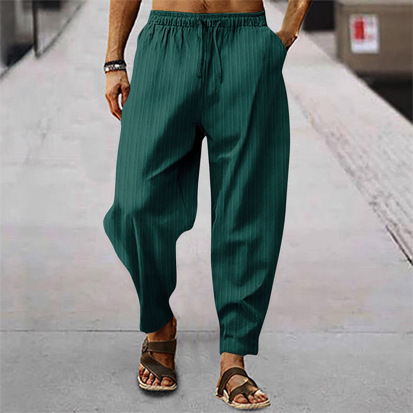 Men&#39;s 15 Colors Stripe Cotton Linen Pants Y2K Solid Color Casual LOOSE Linen Streetwear Trousers S-3XL New Spring Autumn Pants