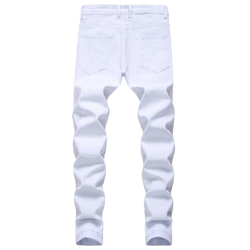 Straight Hole Destruction Trousers Distressed Jeans Men Denim Trousers Fashion Designer Brand White Pants Male Large Size