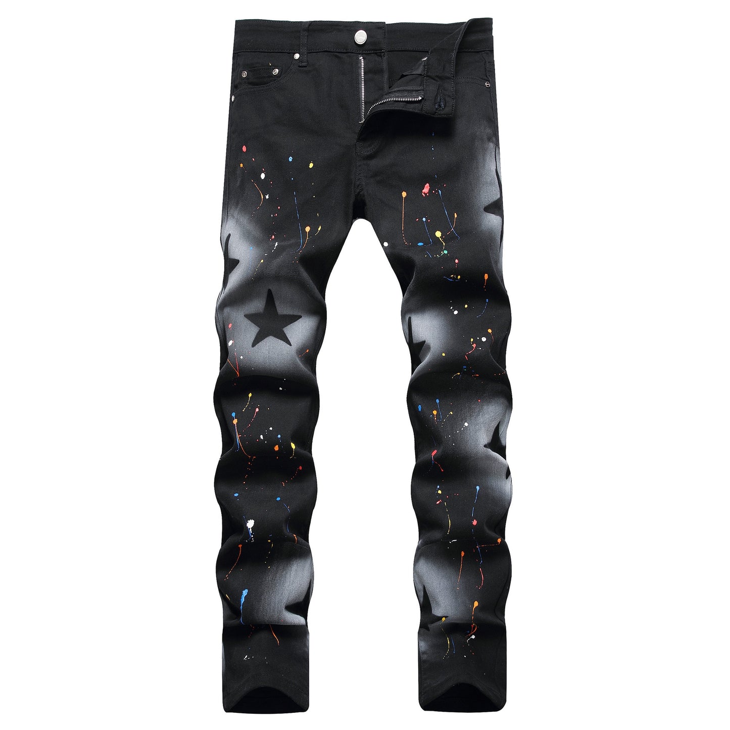 Men’s Light Luxury Street Fashion Jeans,Stylish Slim-fit Black Jeans,Color Ink Splashed Cool Style Casual Jeans,Youth Must;