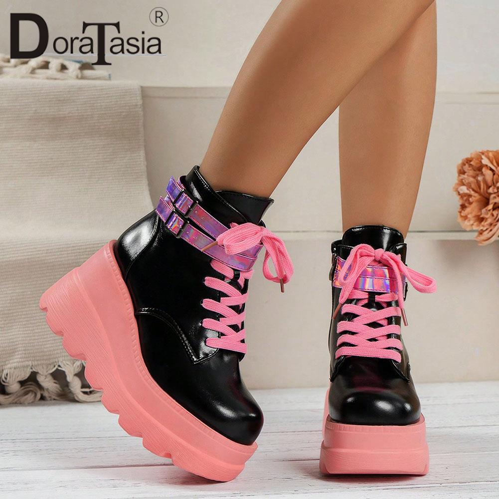 Brand New Ladies Goth Platform Ankle Boots Fashion Mixed Colors Wedges High Heels women&#39;s Boots Street Cosplay Woman Shoes