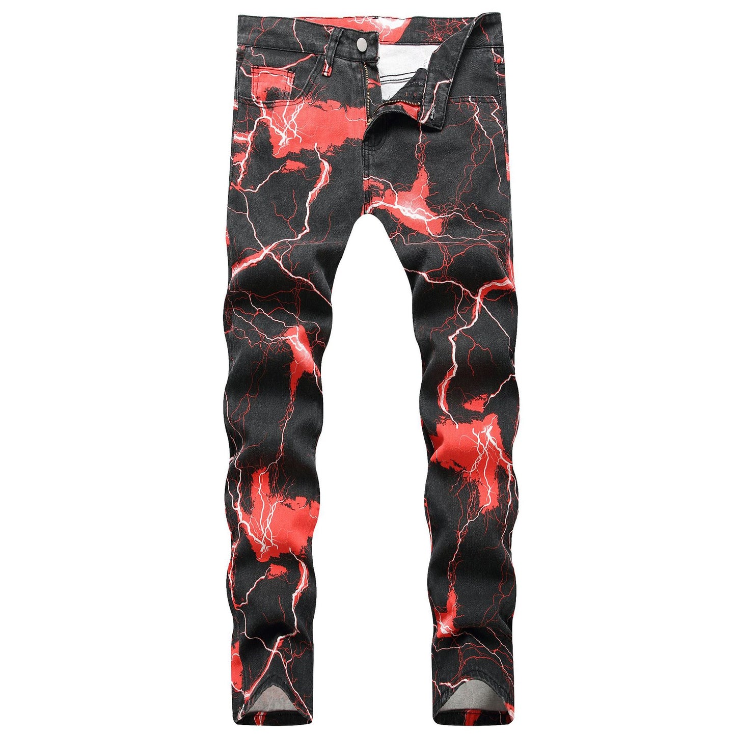 Minus Two New Fashion Mens Jeans Lightning Printed Tie Dye Black Jean Trousers Men Streetwear Y2K Denim Pants Pantalones Hombre