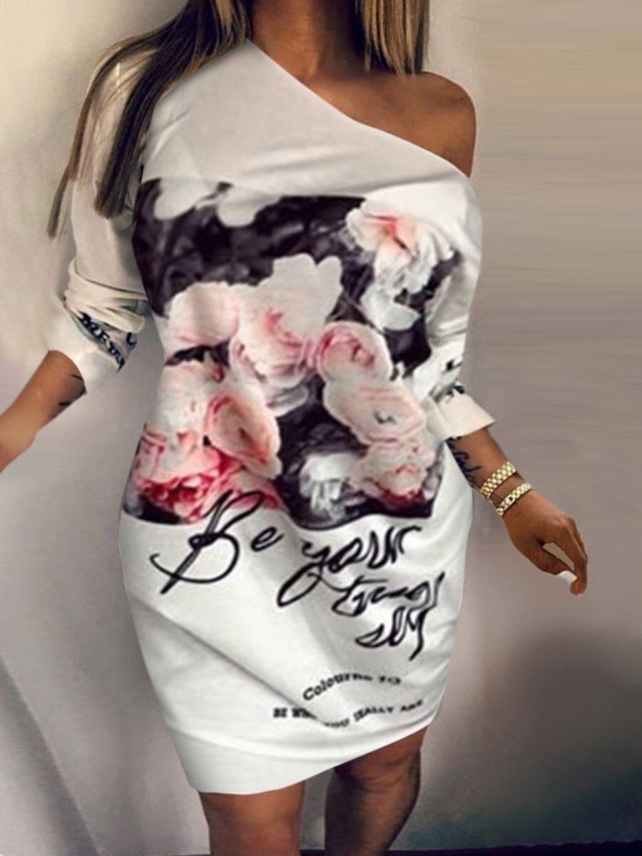 LW Plus Size summer Dress Butterfly Fruit Letter Print Summer 2022 Casual Fashion Streetwear Chic One Shoulder dress Outfits