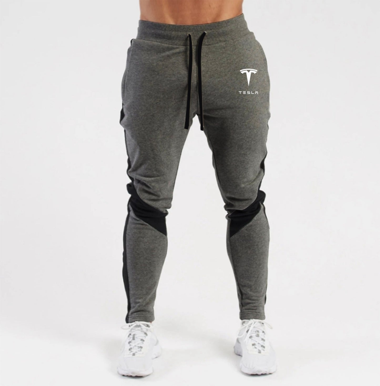 Mens Sports Joggers Casual Stitching Pants Fitness Tesla Sportswear Tracksuit Bottoms Skinny Sweatpants Gyms Track Pants