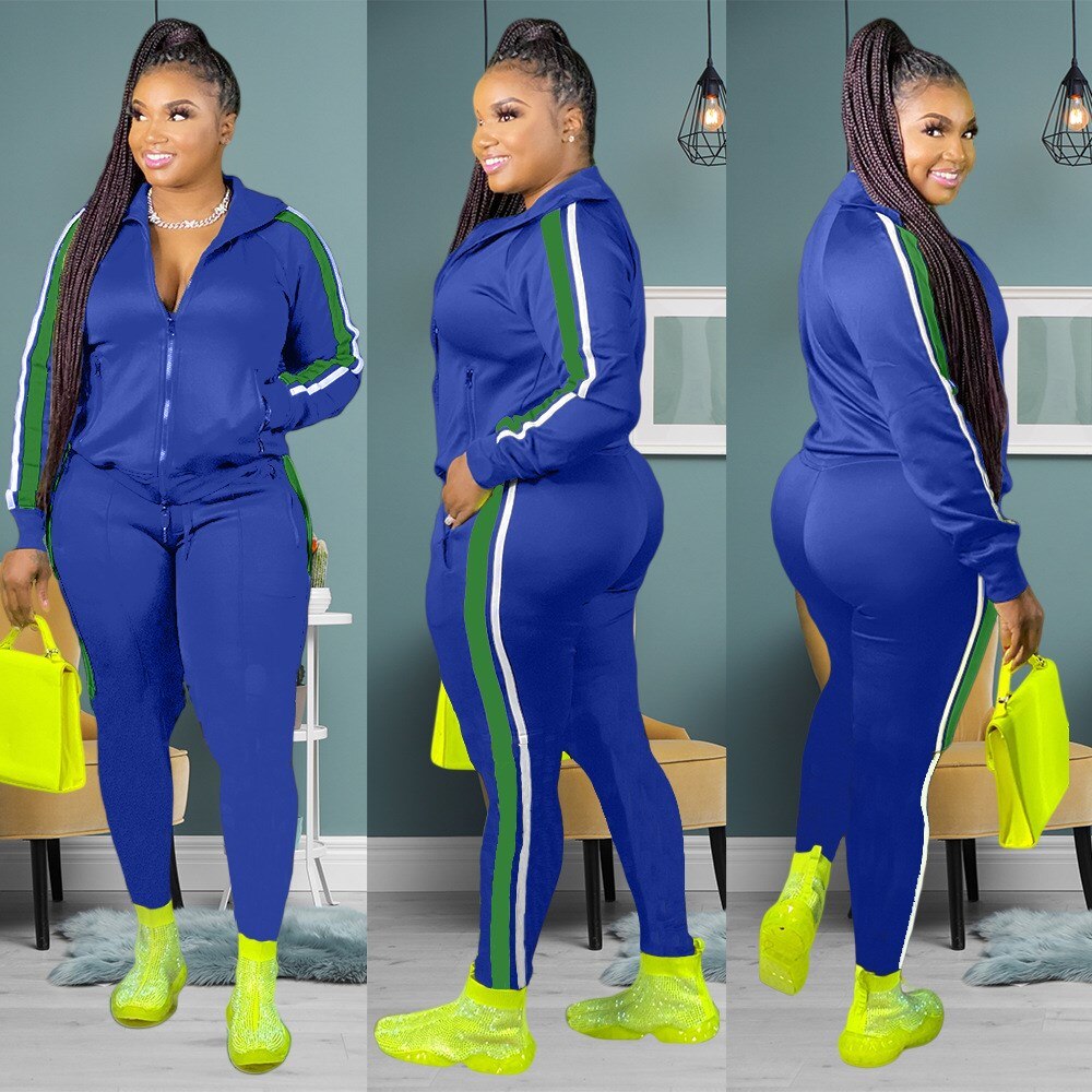 LW Plus Size Hooded Collar Patchwork Tracksuit Set Women Fall Clothes Sweatsuit Joggers Outfit Zip Top Sweatpants Tracksuit