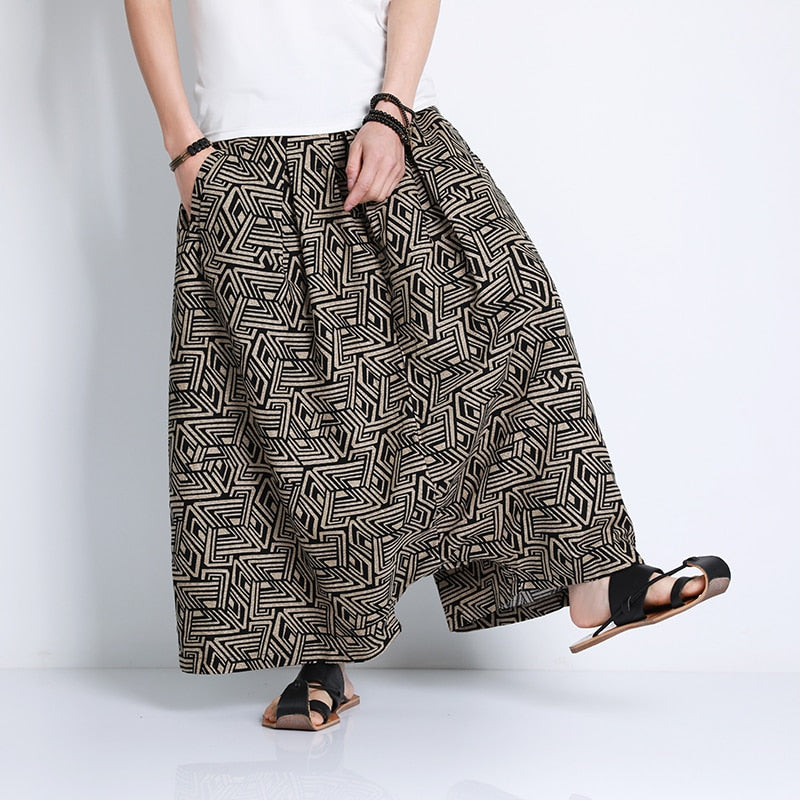 Chinese Style Pants Men Retro Casual Wide Leg Loose Crossover Pants  Cotton Linen New Men&#39;s Graphic Trousers Hip Hop Pants M-5XL