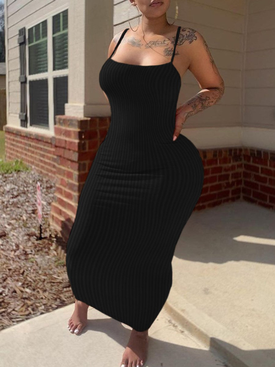 LW BASICS Plus Size Bodycon Cami Dress Summer Women Sexy Spaghetti Strap Black Skims Long Dress Y2k Sleeveless Dresses Vestidos