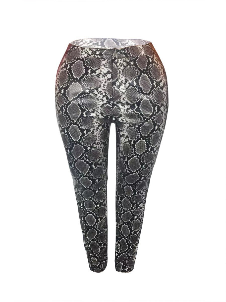 LW Plus Size Faux Leather Cobra Print Pants Pu Leather Pants Women Sexy Snake Print Faux Pants Woman Street Trousers