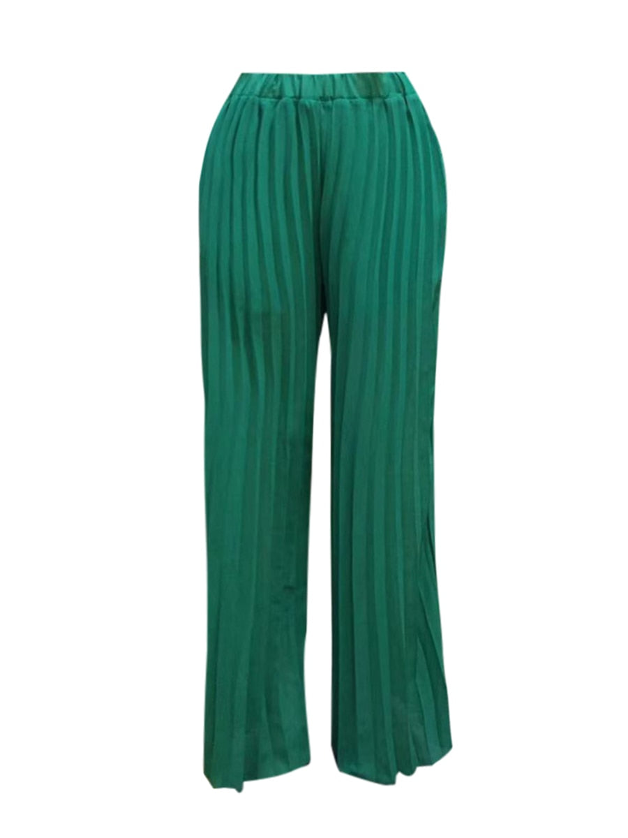 LW COTTON Wide Leg Pleated Stretchy Pants Women High Waist Dressy Work Business Casual Trousers Sweet Loose Ruched Streetwears