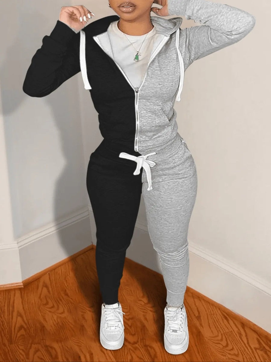 LW Sweatshirt Suits COTTON 2PC Autumn 2022 Sweat Heart Zipper Up Drawstring Tracksuit Set Hoodie Jackets+ Pants Matching Outfits