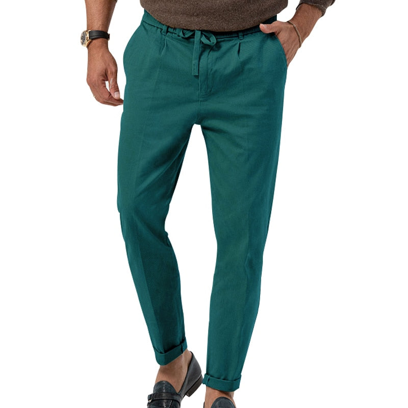 2023 Summer New Men&#39;s Solid Color Drawstring Pants Men&#39;s Casual Business Men&#39;s Crop Pants