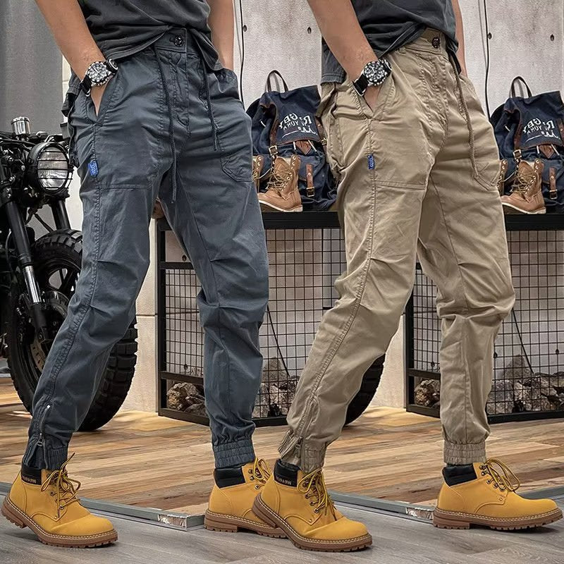 Men&#39;s legged pants autumn new American Y2K retro overalls men&#39;s elastic waist multi-pocket loose men&#39;s casual legged pants