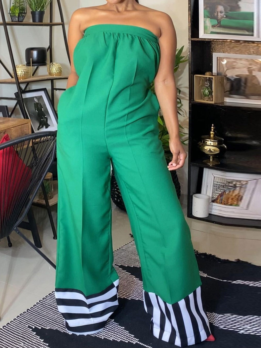 LW SXY Plus Size Off The Shoulder Striped Wide Leg Jumpsuit Ladies Summer Fashion Long Jumpsuit Bodysuit Overall Loose Wide Legs