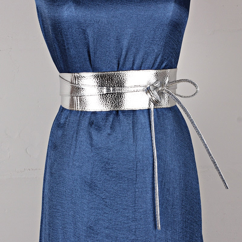 RAINIE SEAN Women Pu Leather Belt Soft Leather Wide Self Tie Wrap Wedding Designer Brand Ladies Belts For Dresses