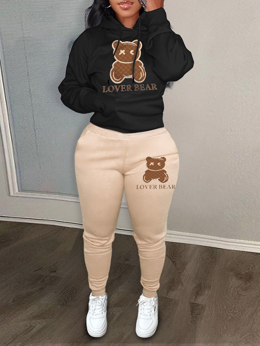 LW Plus Size Two pices set Cartoon Letter Print Pants Set Hoodies Set Woman Pants 2 Pieces Joggers Tracksuit Sweatshirt Outfits