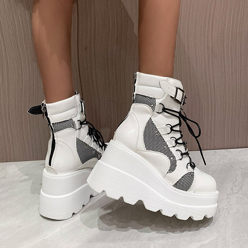 Platform Boots for Women 2023 Wedges Ankle Boots Pink Lace Up Fashion Party Gothic Boots Girls Punk Shoes Winter Women Shoes