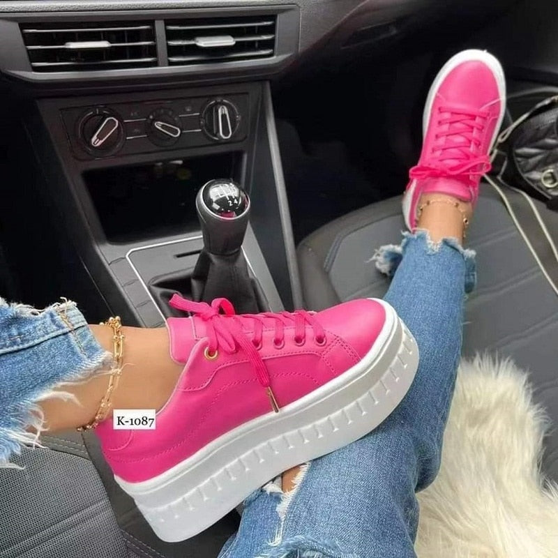 Sneakers 2023 Trend Fashion Breathable Leather Wedge Vulcanized Shoes Design Casual Walking Comfort Fall Platform Women&#39;s Shoes